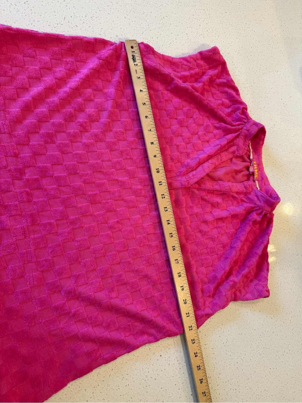 THML Hot Pink Textured Split-Neck Cap Sleeve Top - Picture 6 of 13